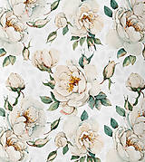 Textil - biele ruže, extra kvalitný 100 % bavlnený satén, šírka 160 cm - 14469579_