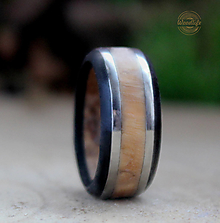Prstene - Prírodný prsteň z olivy, ebenu a ocele - 14467935_