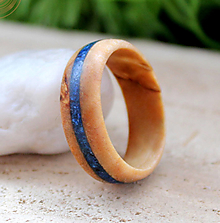 Prstene - Unisex drevený prsteň z brezy a Lapis Lazuli - 14469654_