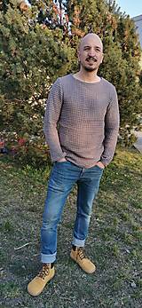 Pánske oblečenie - Pánsky ľanový waflový sveter/ nátelník s dlhými rukávmi - 14469417_
