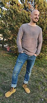 Pánske oblečenie - Pánsky ľanový waflový sveter/ nátelník s dlhými rukávmi - 14469418_
