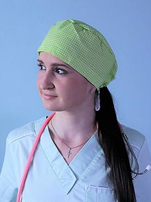 Čiapky, čelenky, klobúky - Dizajnová operačná / chirurgická čiapka káro zelené - 14471417_