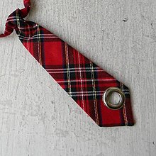 Pánske doplnky - Rocková károvaná kravata s kovovým otvorom - 14469992_