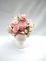 Dekorácie - dekorácia s ružovými kvetmi v keramickej čaši - 14471459_