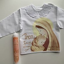 Detské oblečenie - Maľovaná krstná košieľka s bábätkom v náručí Panny Márie (Do hneda) - 14470525_