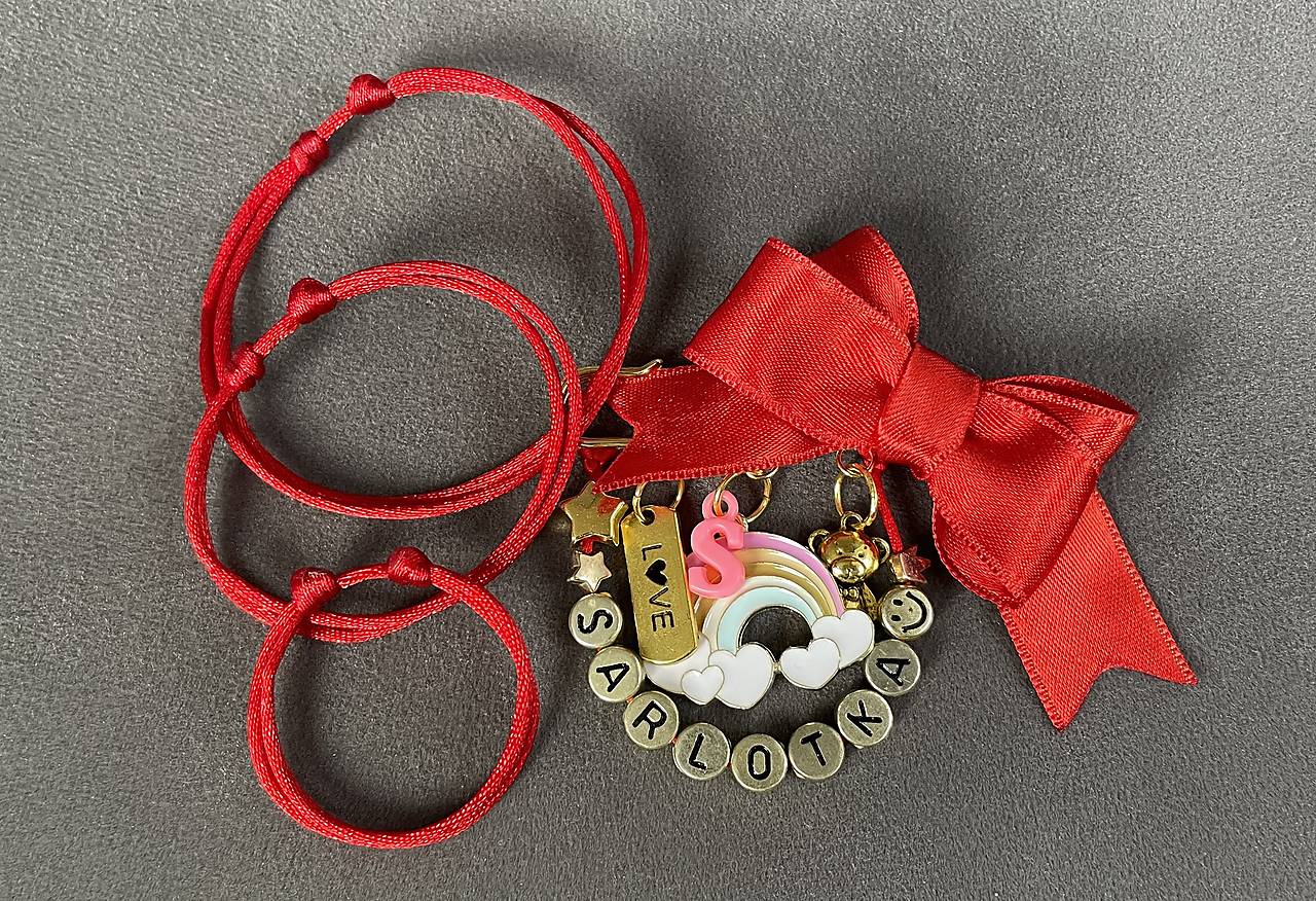 Set proti urieknutiu pre rodinku - mašlička na kočík/vajíčko s menom + 3x náramok