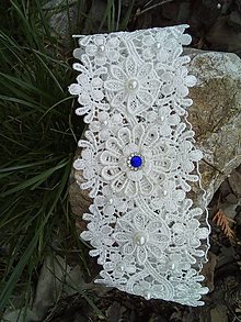 Spodná bielizeň - svadobný podväzok Ivory  - kvietok s modrým štrasom 4 - 14476279_