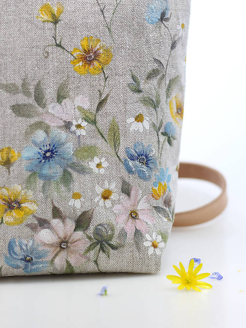 Ručne maľovaná kvetinová kabelka z ľanu "Nádej"