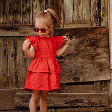 Detské oblečenie - Detské ľanové šaty s volánom - red - 14482624_
