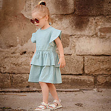Detské oblečenie - Detské ľanové šaty s volánom - mint - 14482635_