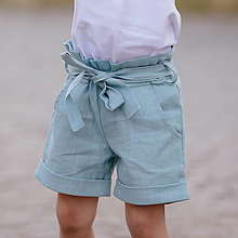 Detské oblečenie - Detské ľanové kraťasy s opaskom - mint - 14482776_