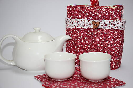 Úžitkový textil - Podšálky Květy na červené - 14481815_