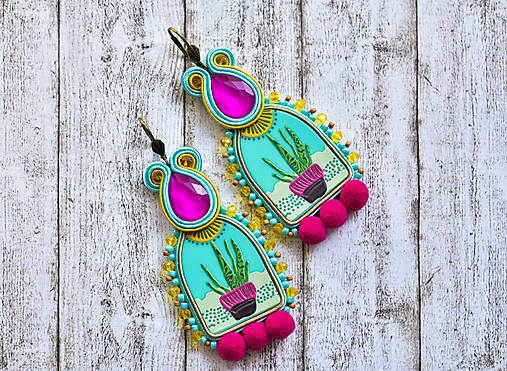 Náušnice - Soutache náušnice kaktusové - 14483134_