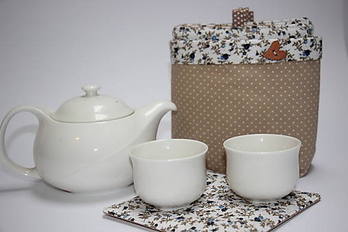 Úžitkový textil - Podšálky modro béžové květy - 14485767_