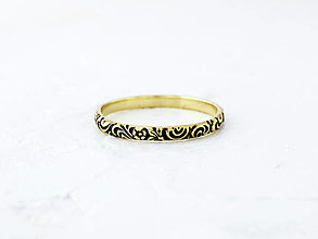 Prstene - 585/1000 zlatý prsten florálny patinovaný (žlté zlato) - 14487889_