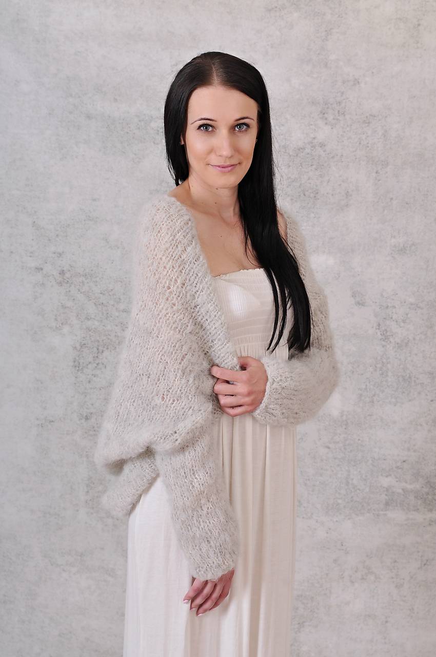 Svadobný dlhý cardigán-oversized  Monica (alpaca, vlna))