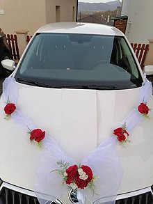Iné doplnky - Kvetinová šerpa na svadobné auto (Červená) - 14488355_