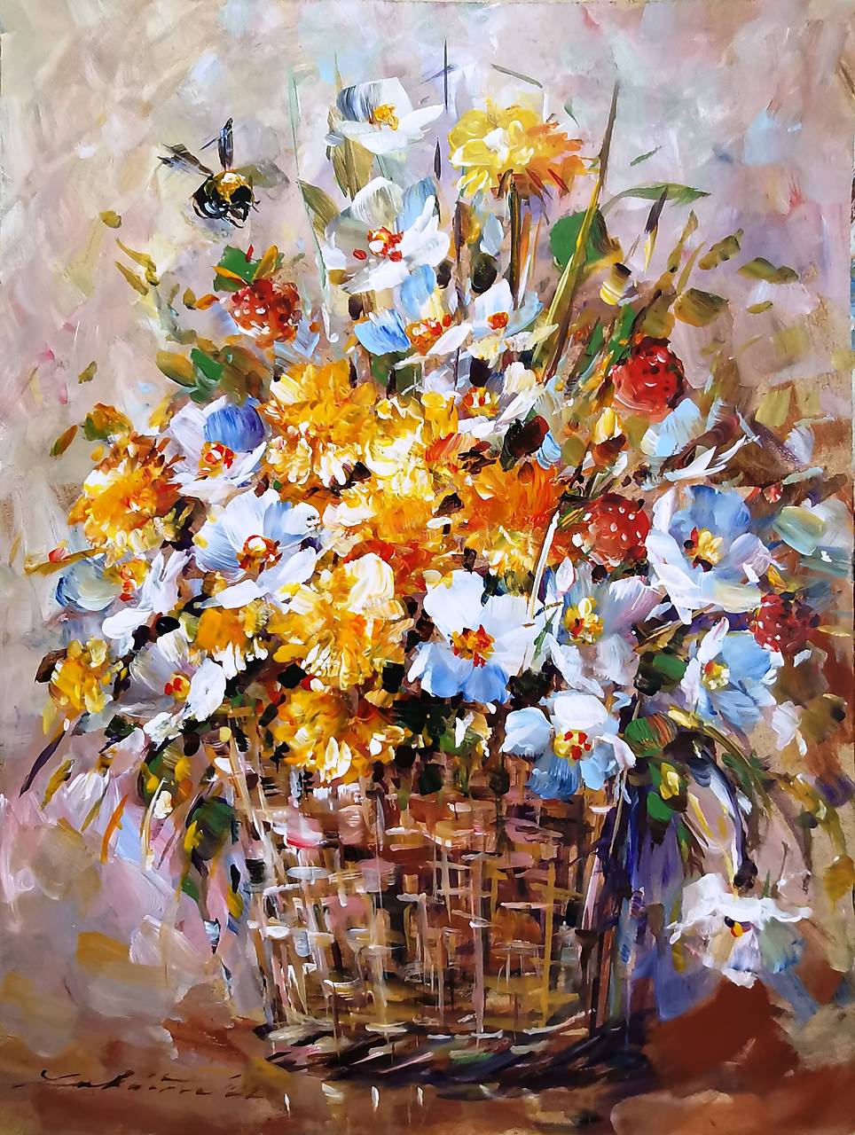 Jarná kytica s čmeliakom