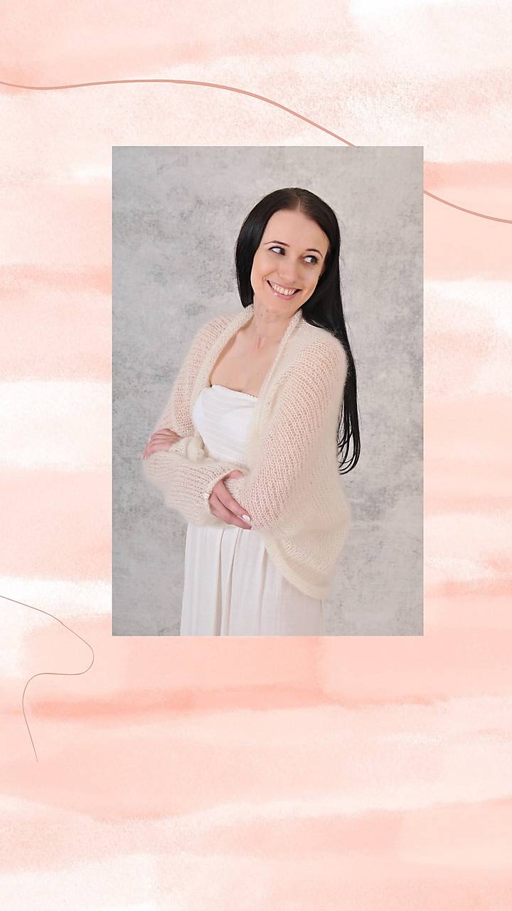 Mohérové dlhšie svadobné bolerko Eleanor (mohér, hodbváb)