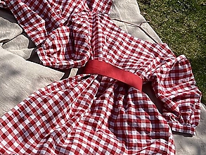 Šaty - GINGham Boho šaty Červeno/Biele /bavlna/ (jednofarebný ľanový opasok) - 14491460_