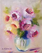 Obrazy - Obraz "Kvetiny v sklenenej váze", olejomaľba, plátno, 24x30 cm - 14496514_