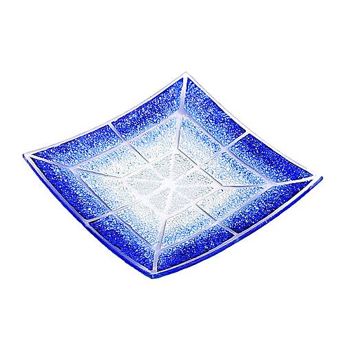 Misa modrobiela dúhová - české črepové sklo 20 x 20 cm