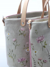 Kabelky - Ručne maľovaná kvetinová kabelka z ľanu "Ružová neha" - 14501925_