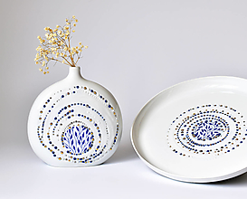 Dekorácie - Porcelánová váza a talíř - Kruhy na vodě - 14500311_