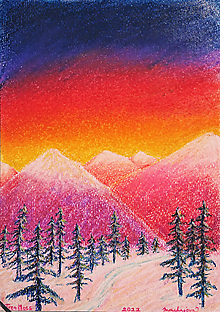 Obrazy - "V zime v horách" originál, suchý pastel - 14504443_