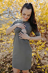 Oblečenie na dojčenie - Teplákové šaty na dojčenie s vreckami - khaki - 14504184_