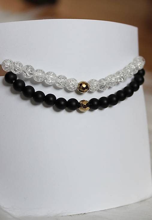 Náramky - Duo náramkov Ónyx čierny matný + Krištáľ praskaný - 14504688_