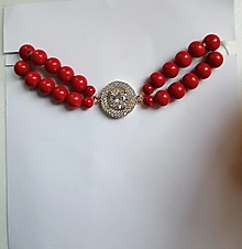 Náramky - Dvojitý náramok Jadeit Mashan červený + Koral červený + zirkónový doplnok - 14504335_