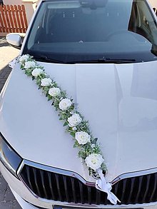 Iné doplnky - Kvetinová šerpa na svadobné auto (Biela) - 14509101_