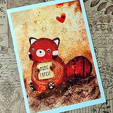 Kresby - Červená panda a jej obľúbená knižka - fine art print - 14508467_