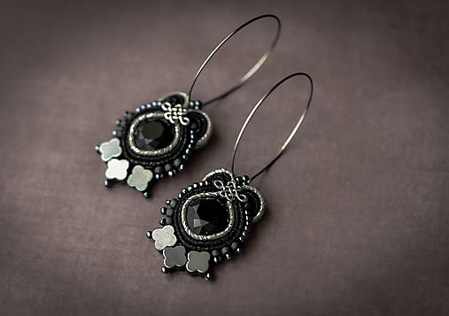 Náušnice - Čierne kruhy - soutache náušnice - 14507603_