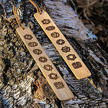 Papiernictvo - Záložky chakra, 7 čakier, drevená záložka, posvätná geometria, liečivý symbol, sada záložiek, yoga, drevo čakier - 14509268_