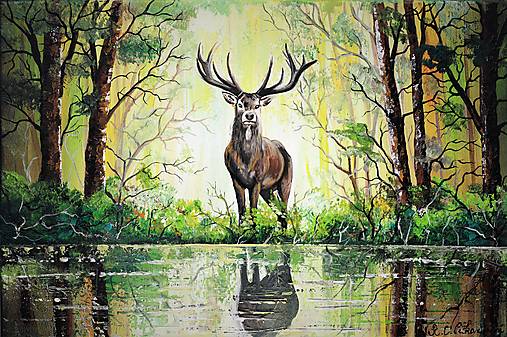 Obrazy - Jeleň v lese 60x40 - 14511472_