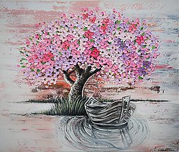 Obrazy - Rozkvitnutá čerešňa s loďkou 120x100 - 14511454_