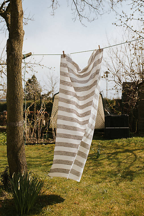 Úžitkový textil - Ľanová osuška - Greystripes - 14512806_