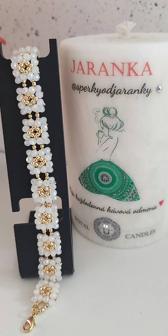 Šitý náramok bielo - zlatý 