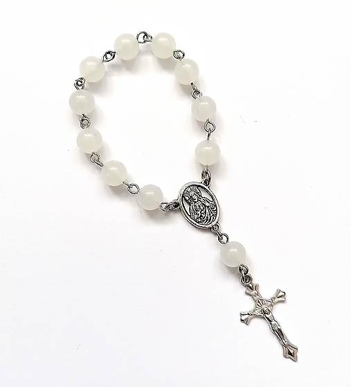 Náhrdelníky - Ruženec do ruky svietiaci (biela) - 14516790_