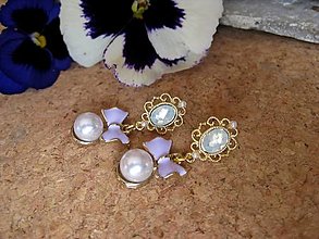 Náušnice - Elegantné náušničky perly s mašličkami, č. (fialové, č. 3533) - 14518453_