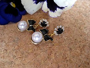 Náušnice - Elegantné náušničky perly s mašličkami, č. (čierne č. 3538) - 14518538_