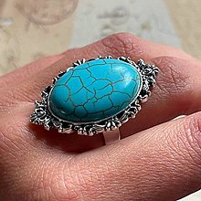 Prstene - Vintage Silver Tyrkenite Ring / Výrazný prsteň s tyrkenitom - 14521177_
