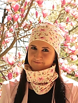 Čiapky, čelenky, klobúky - Ružové kvietky a bavlník čiapka, nákčník alebo set - 14521992_