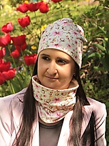 Čiapky, čelenky, klobúky - Ružové kvietky a bavlník čiapka, nákčník alebo set - 14521993_