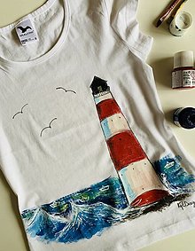 Topy, tričká, tielka - Maľované tričko Lighthouse White - 14522861_