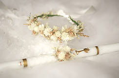 Ozdoby do vlasov - Set na 1.sväté prijímanie: kvetinový venček a ozdoba na sviecu na prvé sväté prijímanie - 14523050_