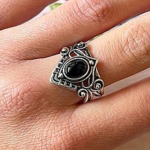 Prstene - Elvian Mystic Black Agate Vintage Ring / Elfský mystický prsteň s achátom čiernym - 14525334_