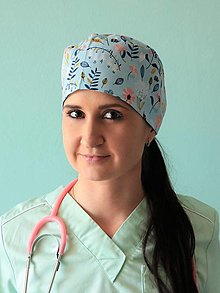 Čiapky, čelenky, klobúky - Dizajnová operačná / chirurgická čiapka život na lúke modrá - 14525226_